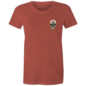 Women's Flower Sugar Skull Pocket T-shirt