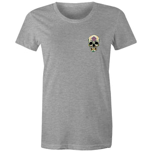 Women's Flower Sugar Skull Pocket T-shirt