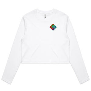 Women's Long Sleeve Crop Tee With Tie Dye Hippie House Pocket Print