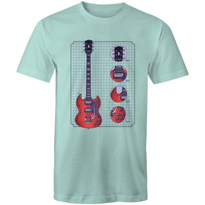 Men's Red Electric Guitar Diagram T-shirt