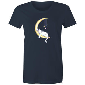Women's Cat Sleeping on Moon T-shirt