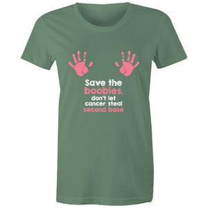 Women's Save The Boobies Don't Let Cancer Steal Second Base T-shirt