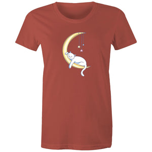 Women's Cat Sleeping on Moon T-shirt