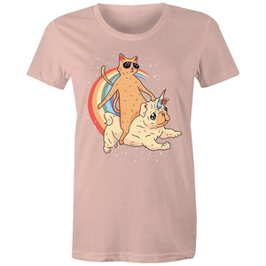 Women's Cat And Unicorn Pug T-shirt