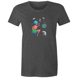 Women's Woman In Space Cartoon T-shirt