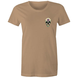 Women's Flower Sugar Skull Pocket T-shirt