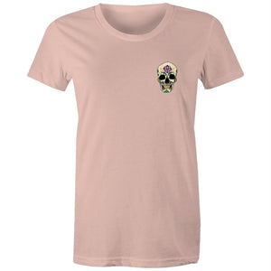 Women's Flower Sugar Skull Pocket T-shirt