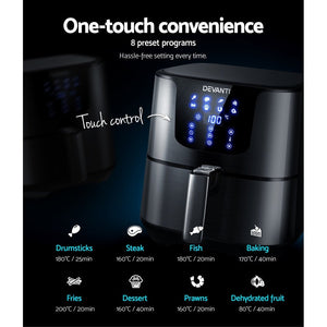 Devanti Air Fryer 7L LCD Fryers Oven Airfryer Kitchen Healthy Cooker Stainless Steel