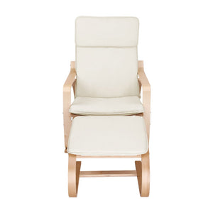 Beige Wooden Armchair With Foot Stool