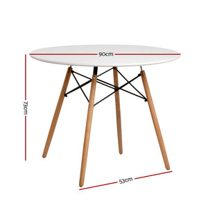 Artiss Dining Table Round 4 Seater Replica Tables Cafe Timber White 90cm