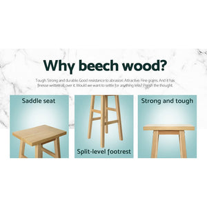 Natural Beech Wood Bar Stools - 2 Pack
