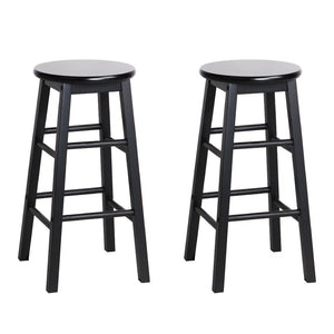Black Beech Wood Backless Bar Stools - Set Of 2