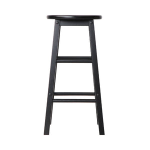 Black Beech Wood Backless Bar Stools - Set Of 2