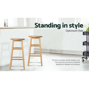 Beech Wood Backless Bar Stools - Natural Colour - 2 Pack