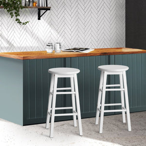 White Beech Wood Backless Bar Stools - 2 Pack