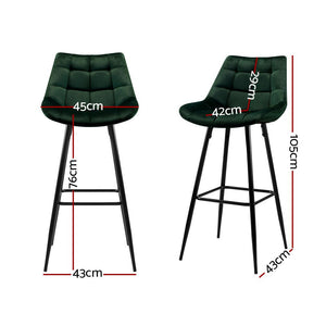 Retro Green Velvet Bar Stools - Twin Pack