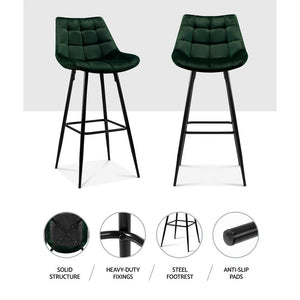 Retro Green Velvet Bar Stools - Twin Pack