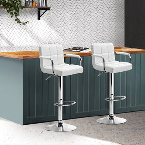 Swivel Bar Stools With Gas Lift - White Seats - 2 Pack