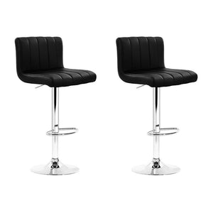 Black Line Styled PU Leather Bar Stools With Back Rests - 2 Pack