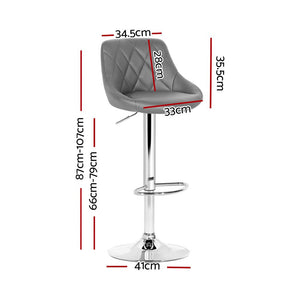 Bar Stools With PU Leather Diamond Styled Seats - 2 Pack