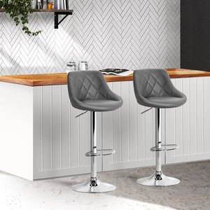 Bar Stools With PU Leather Diamond Styled Seats - 2 Pack
