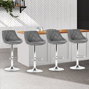Grey Bar Stools With PU Leather Seats - Pack Of Four