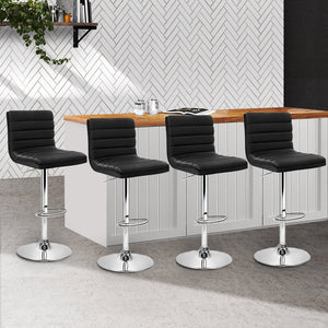 Black With Chrome Base Kitchen Bar Stools - 4 Pack