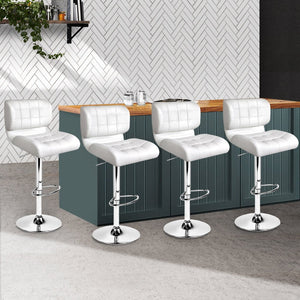 White Bar Stools With Chrome Base And Gas Lift - 4 Pack