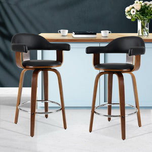 Wooden Swivel Bar Stools With PU Leather Seats - 2 Pack