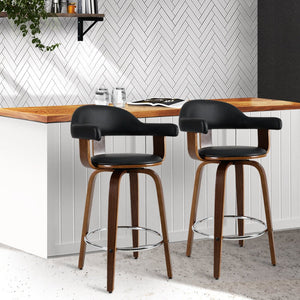 Wooden Swivel Bar Stools With PU Leather Seats - 2 Pack