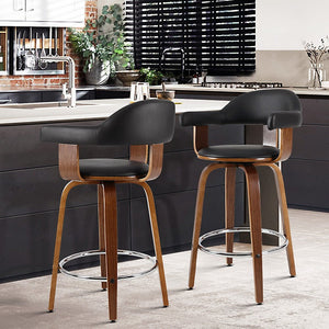 Wooden Swivel Bar Stools With PU Leather Seats - 2 Pack