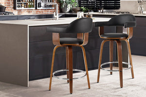 Wooden Swivel Bar Stools With PU Leather Seats - 2 Pack
