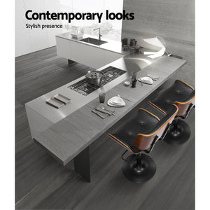 Artiss Kitchen Bar Stools - Black Leather | Swivel Barstool Set of 2