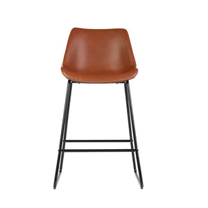 Set of 2 Metal Bar Stools With Brown Seats