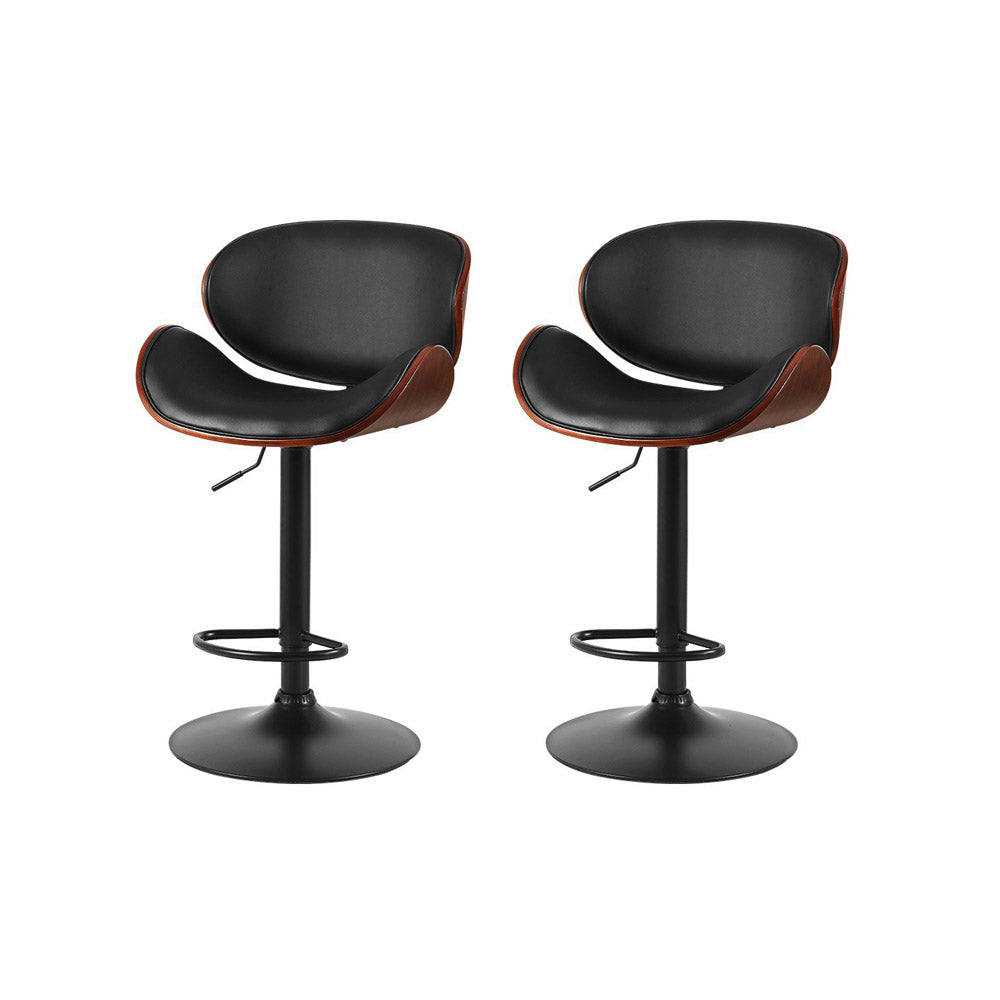 Artiss 2X Bar Stools - Black | Swivel Gas Lift Kitchen Chairs