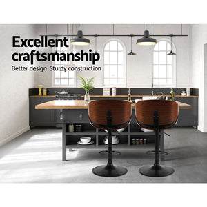 Artiss 2X Bar Stools - Black | Swivel Gas Lift Kitchen Chairs