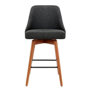 Wooden And Charcoal Fabric Bar Stools With Square Footrest
