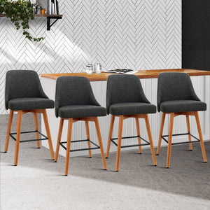Set of 4 Wooden Fabric Bar Stools