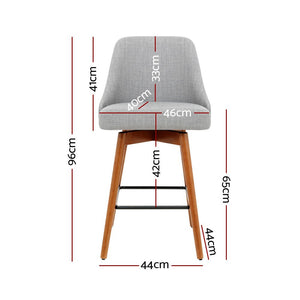 Wooden Fabric Bar Stools With Square Footrest - 2 Pack
