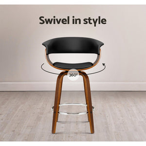 Wooden Swivel Bar Stools With PU Leather Seat