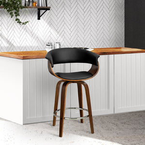 Wooden Swivel Bar Stools With PU Leather Seat