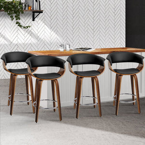 Swivel Leather Bar Stools With Wooden Finish