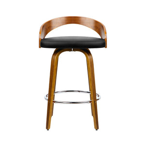 Black And Brown Walnut Wood Bar Stools - 2 Pack