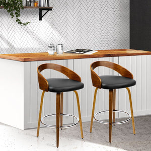 Black And Brown Walnut Wood Bar Stools - 2 Pack