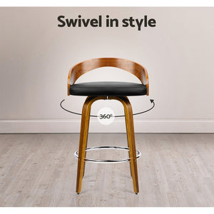 Walnut Wood Bar Stools - Black and Brown - 4 Pack