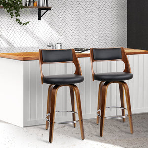 Set Of 2 Black Wooden Bar Stools