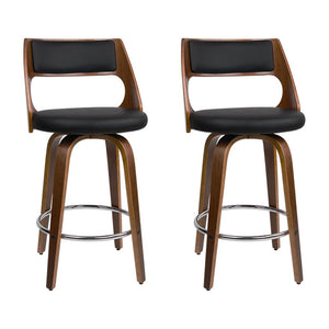 Wooden Bar Stools With PU Leather Seats - 2 Pack