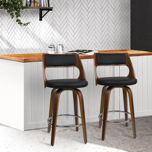 Wooden Bar Stools With PU Leather Seats - 2 Pack