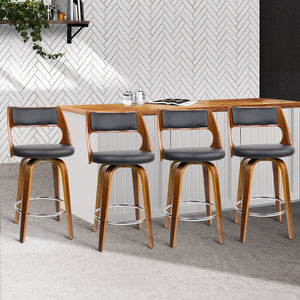 Wooden Bar Stools PU Leather Seating - 4 Pack