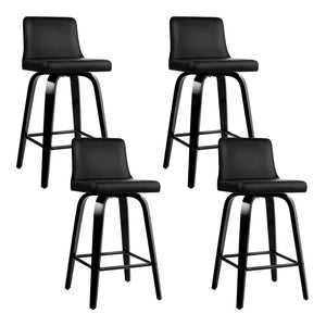 Wooden + Black PU Leather Bar Stools - 2 Pack
